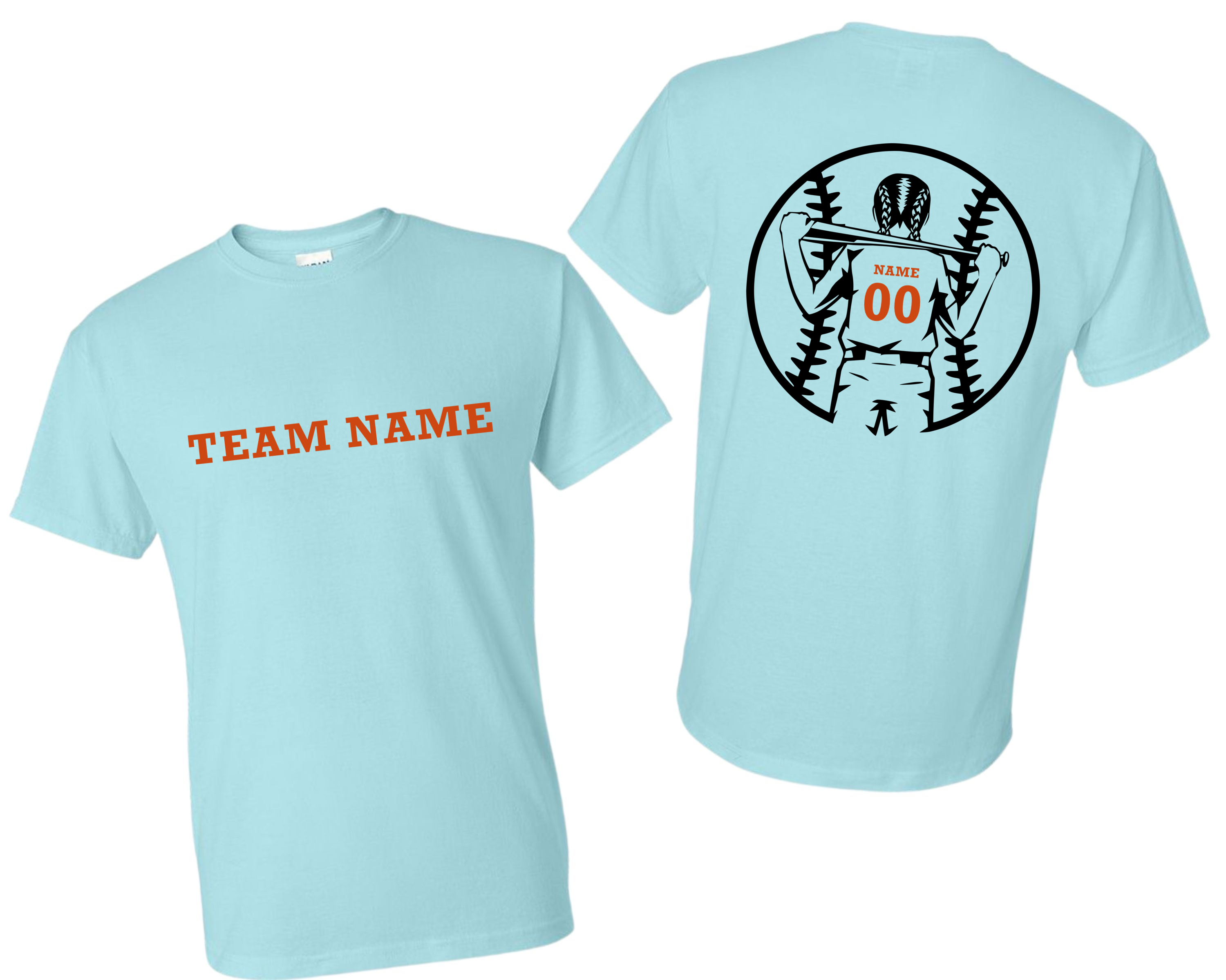 Adult T-shirt Front Custom Team Name/Back Customizable Softball Girl