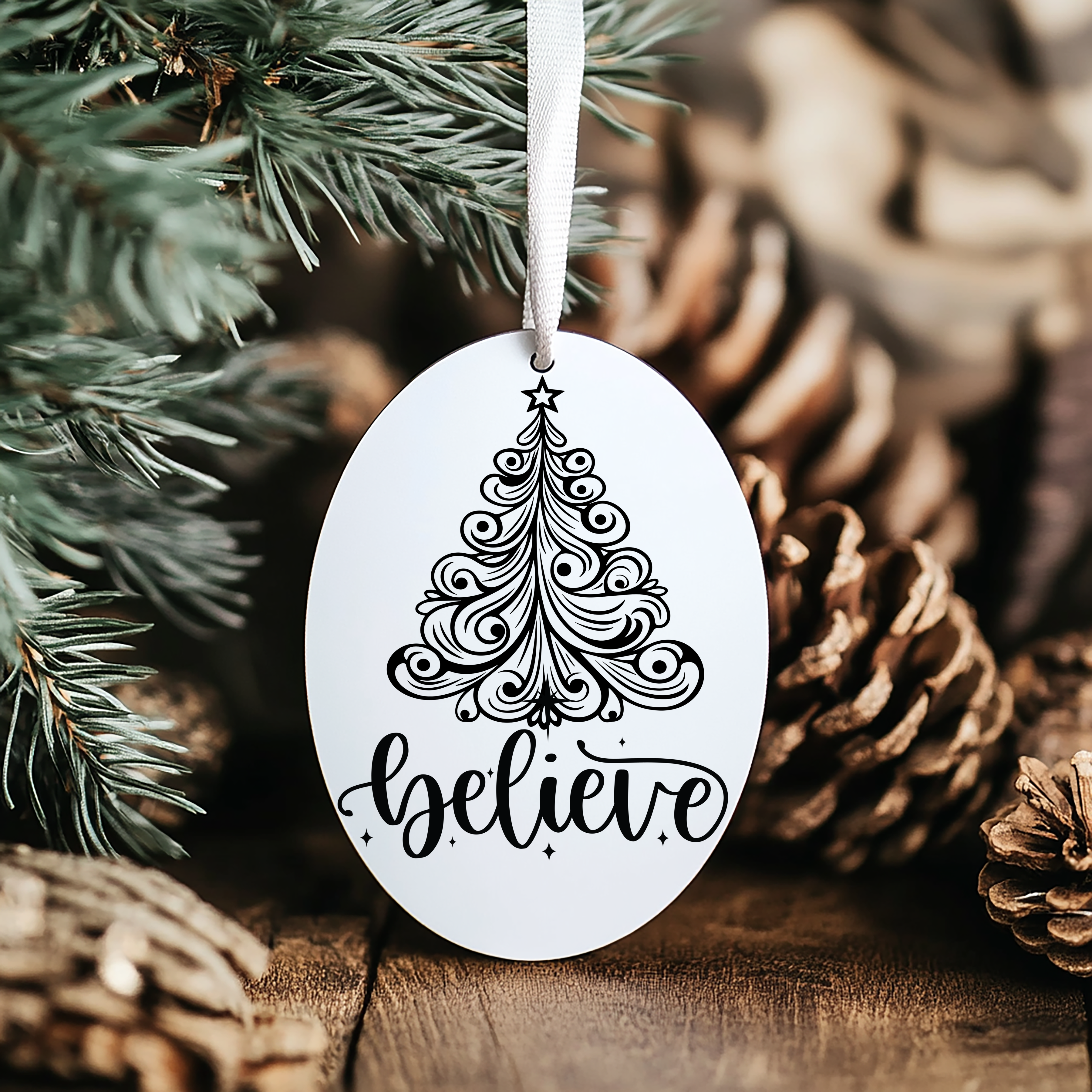 Oval Ornament Believe Tree