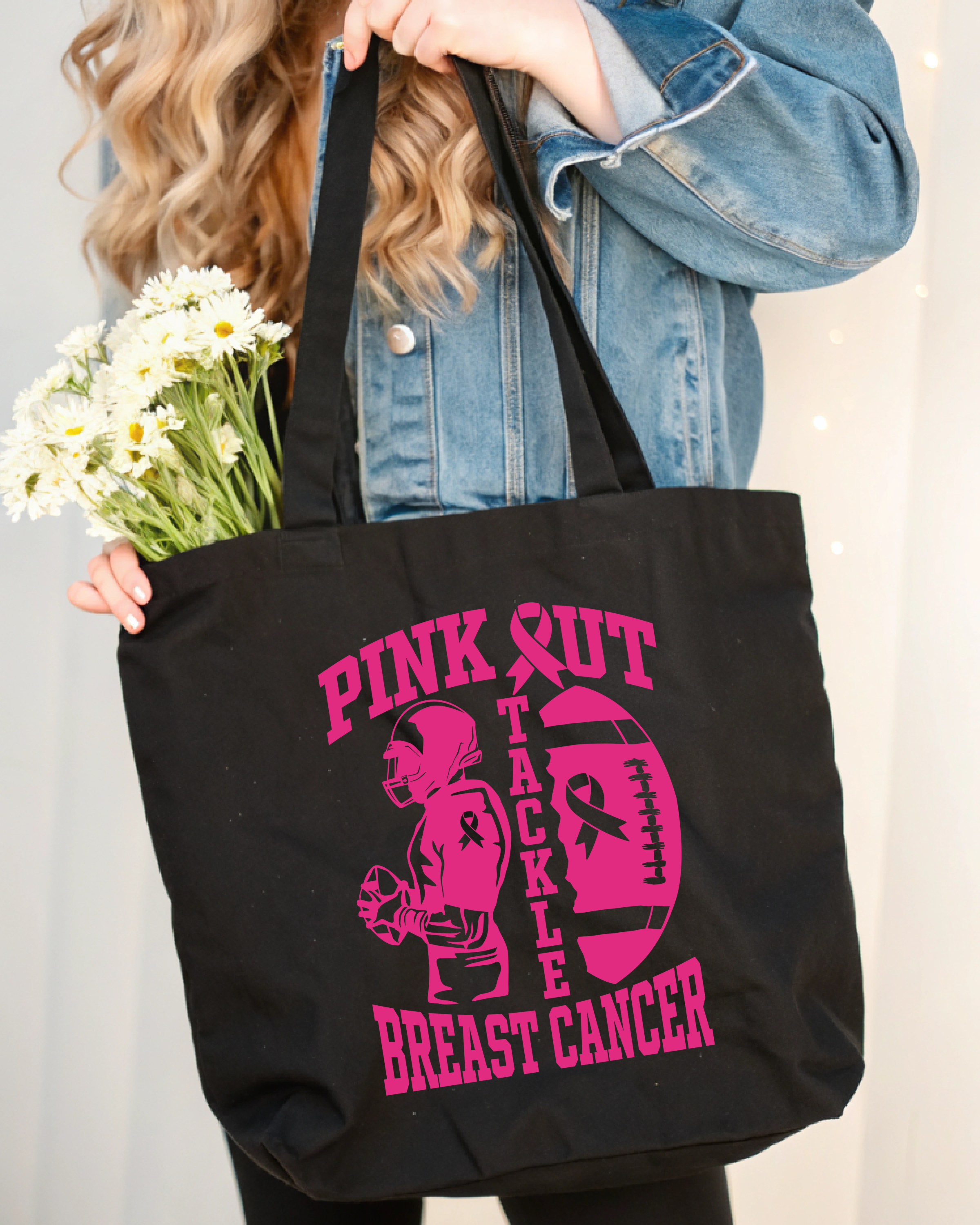 Tote Bag Football Pink Out Breast Cancer