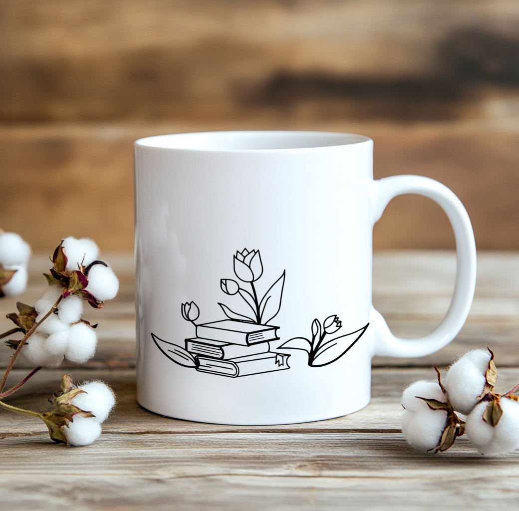 Coffee Cup books with tulips