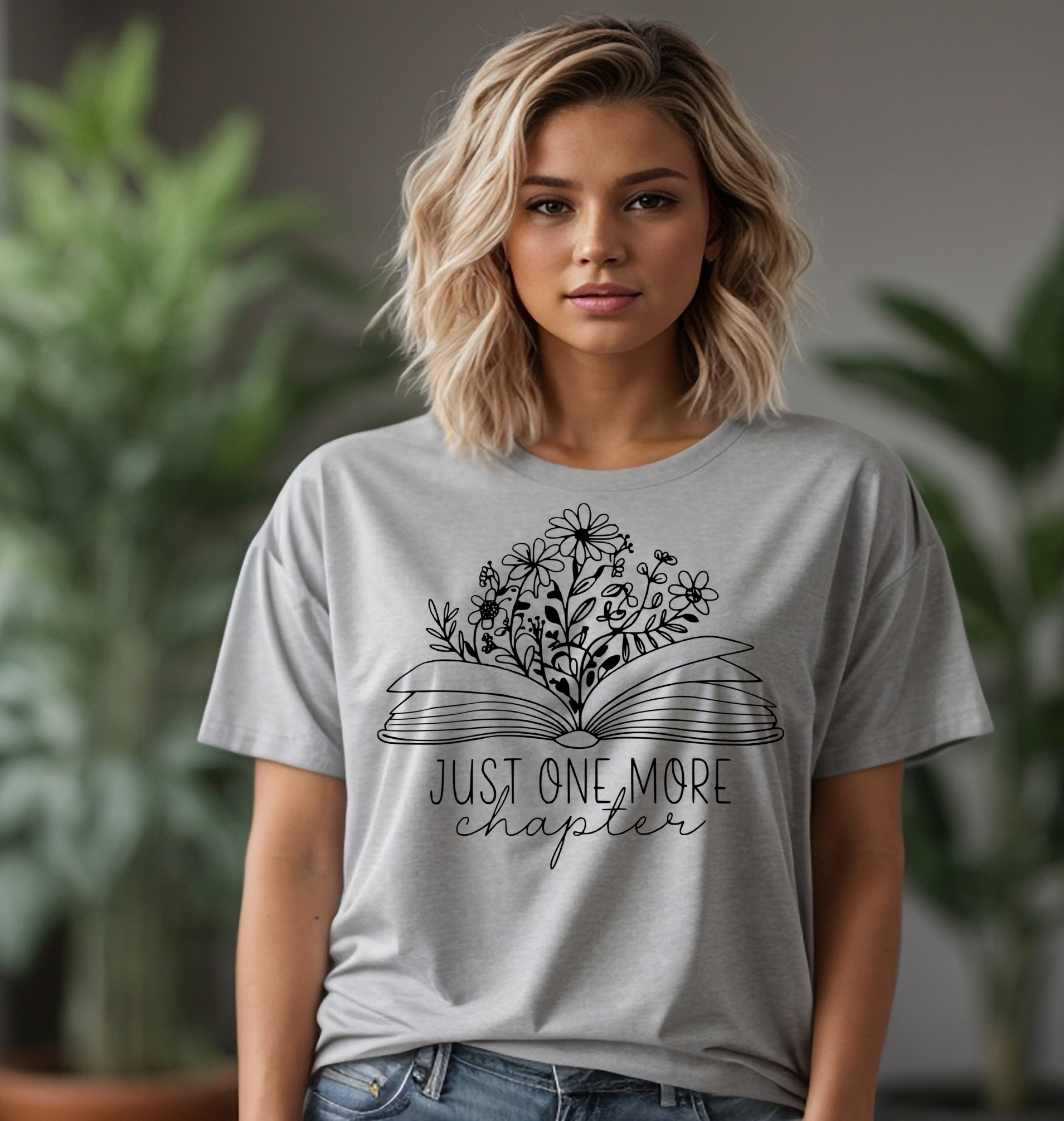 T-Shirt Book with Flowers Just One More Chapter