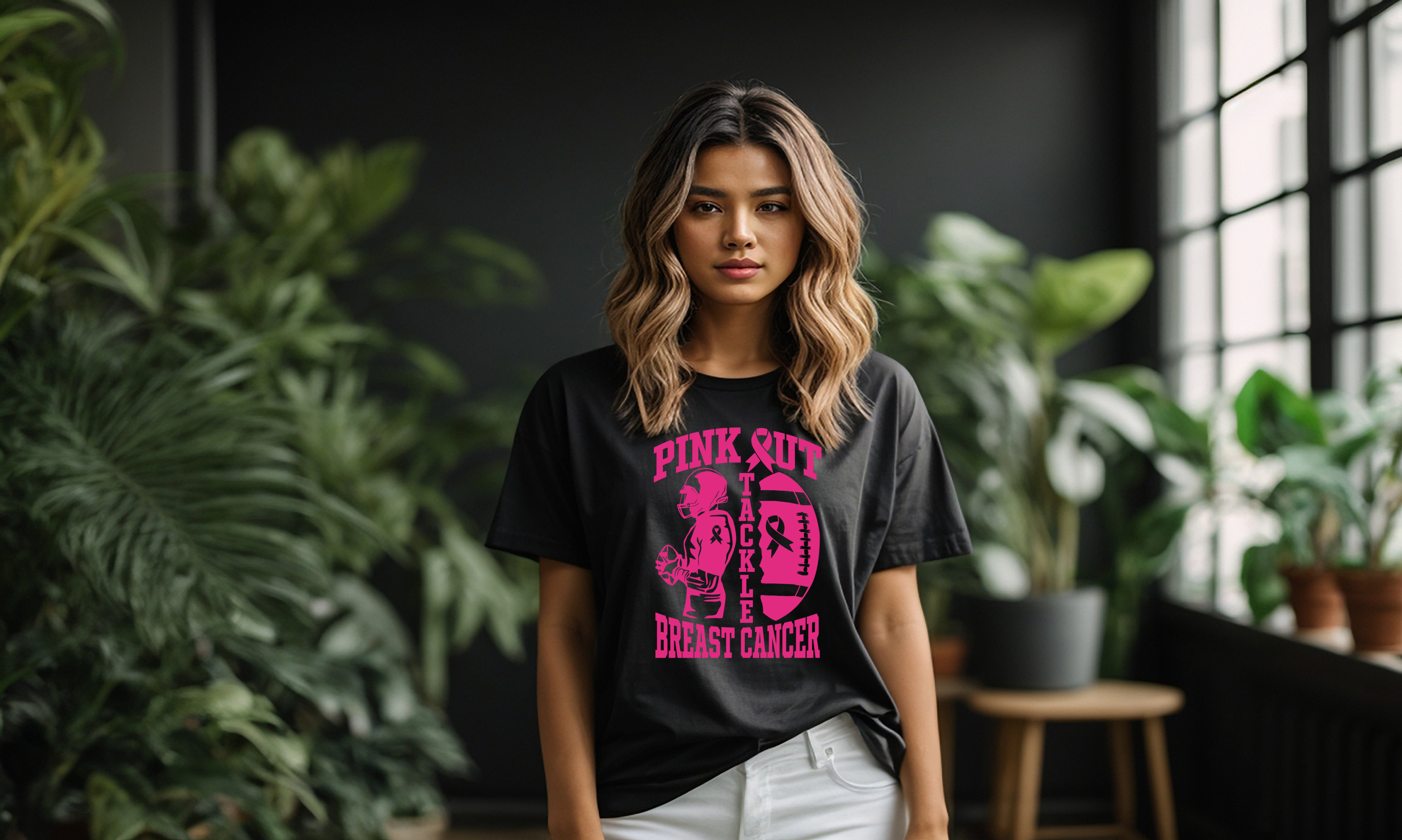 T-Shirt Football Pink Out Tackle Breast Cancer