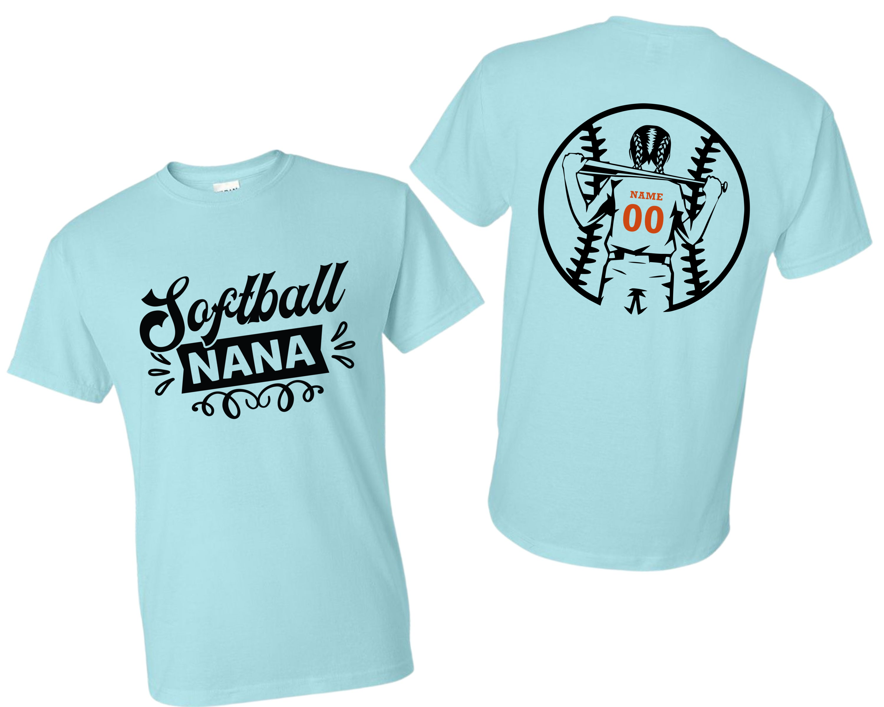 Adult T-shirt Front Softball Nana Back Customizable softball girl