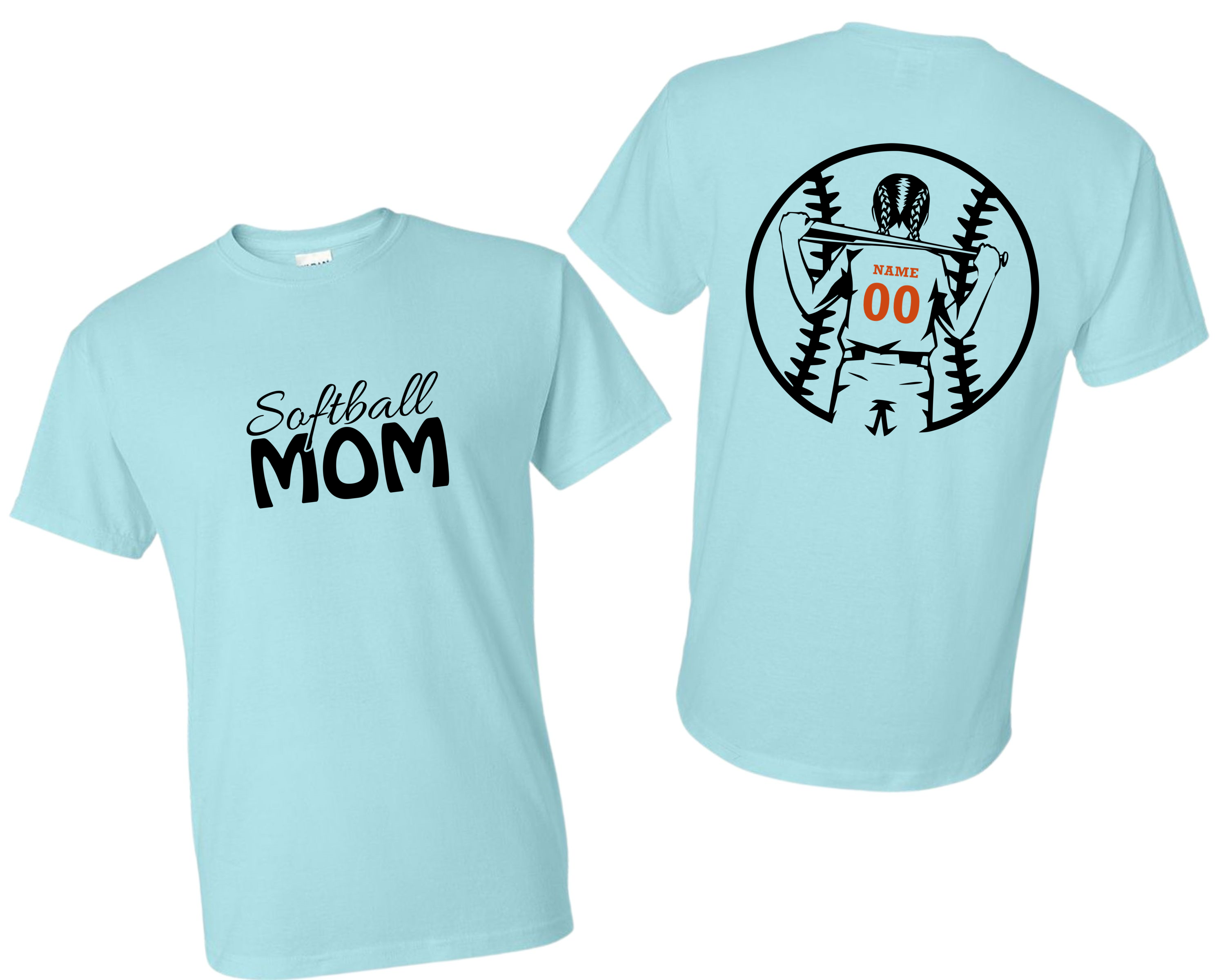Adult Tee Front Softball Mom Back Customizable Softball Girl