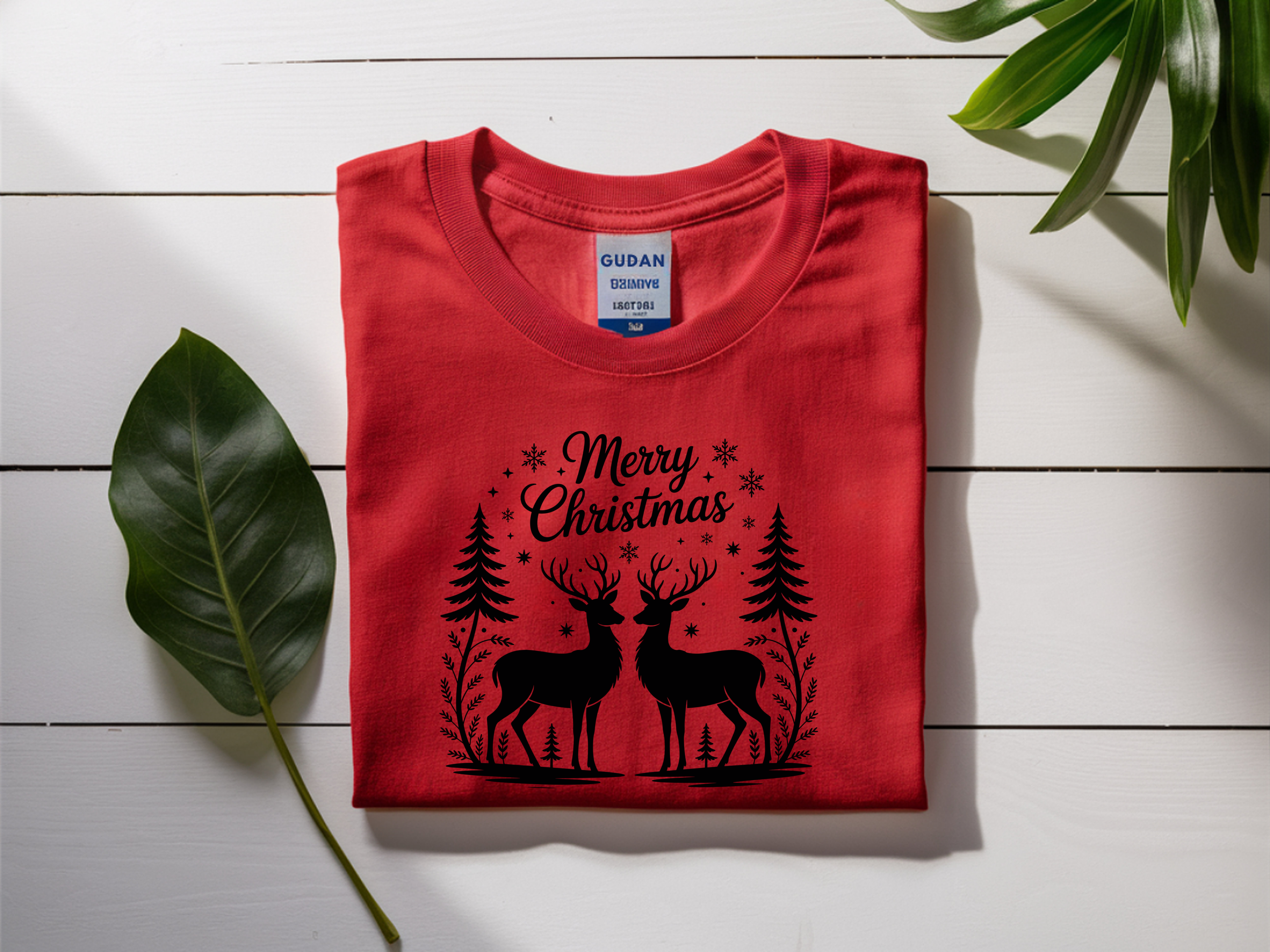 T-Shirt Merry Christmas two bucks with forest scene