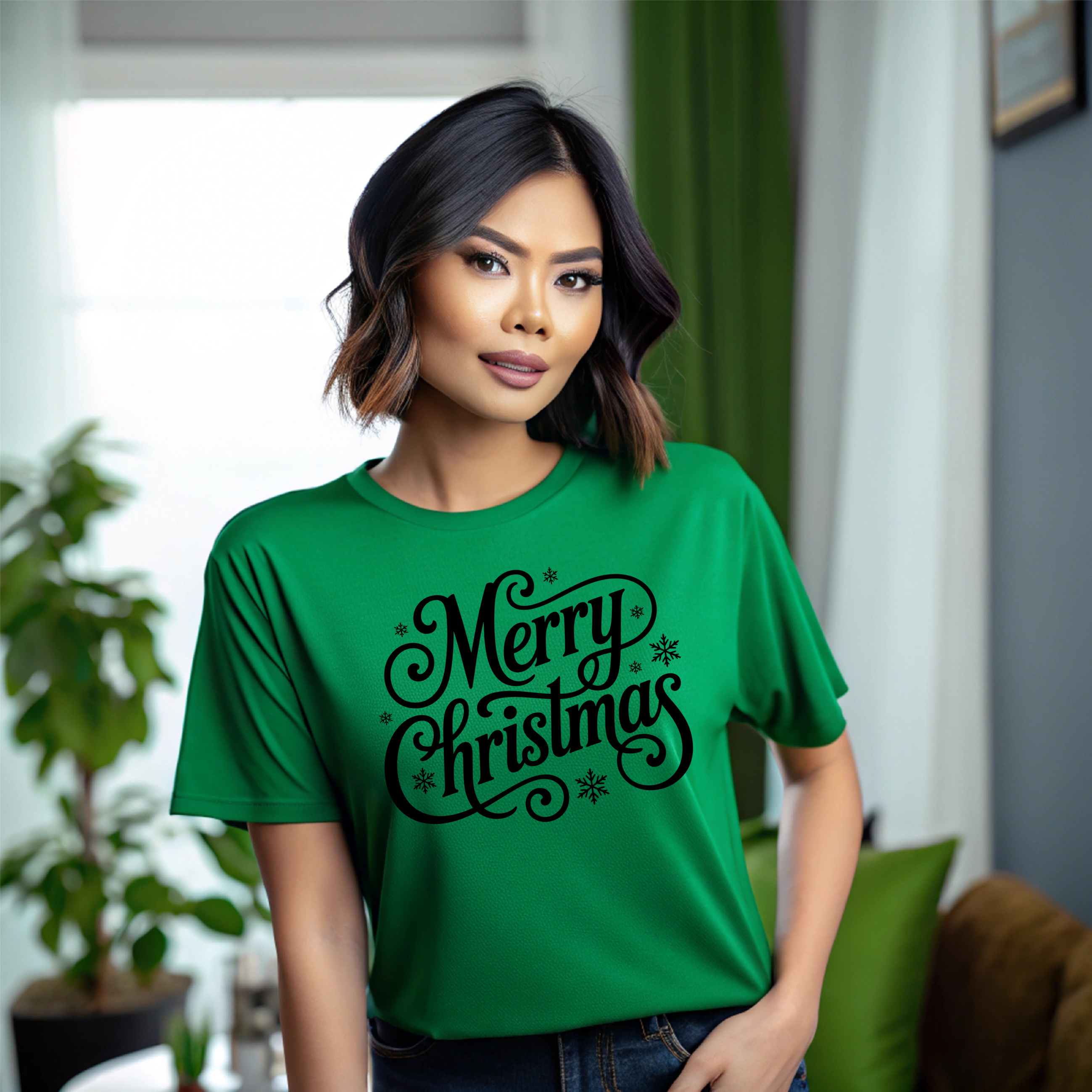 T-Shirt Merry Christmas with Snowflakes