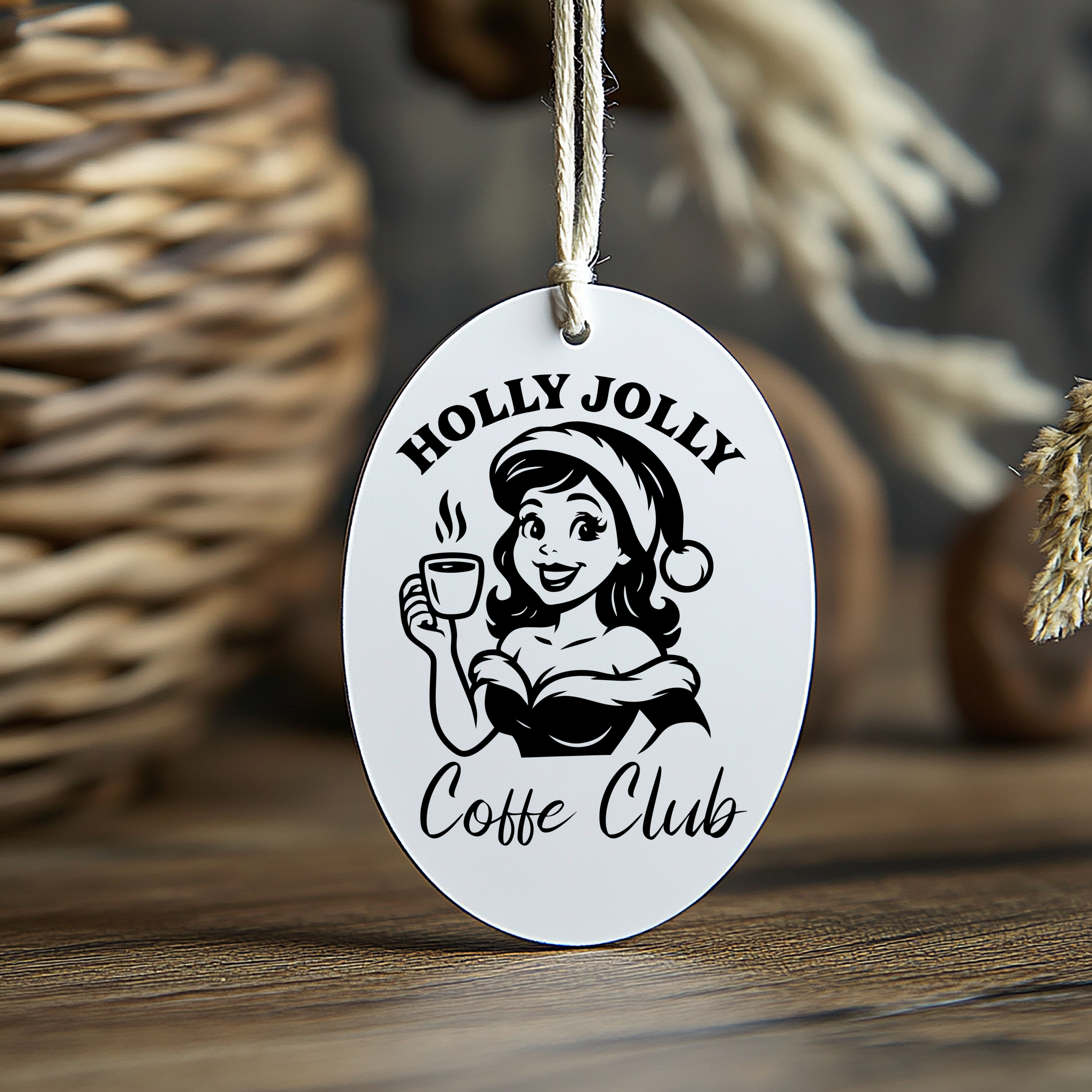 Oval Ornament Holly Jolly Coffee Club