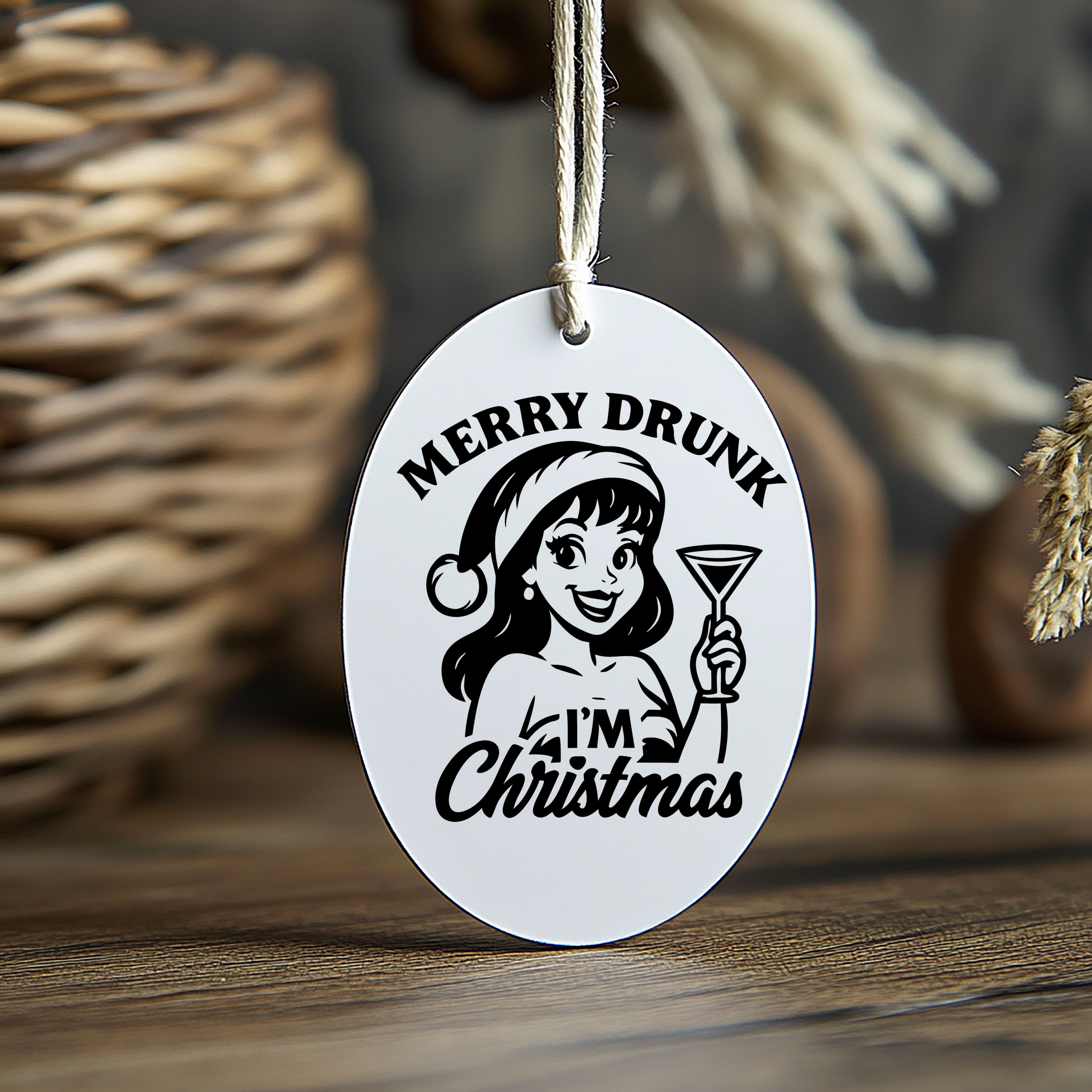 Oval Ornament merry drunk im christmas