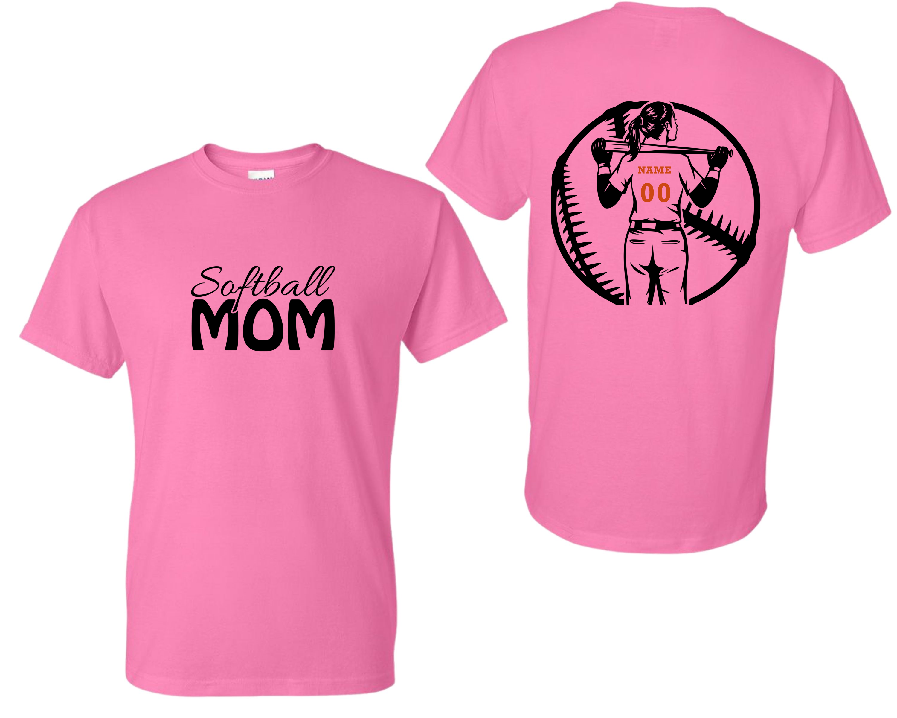 Adult tee Front Softball Mom/Back Customizable Softball Girl