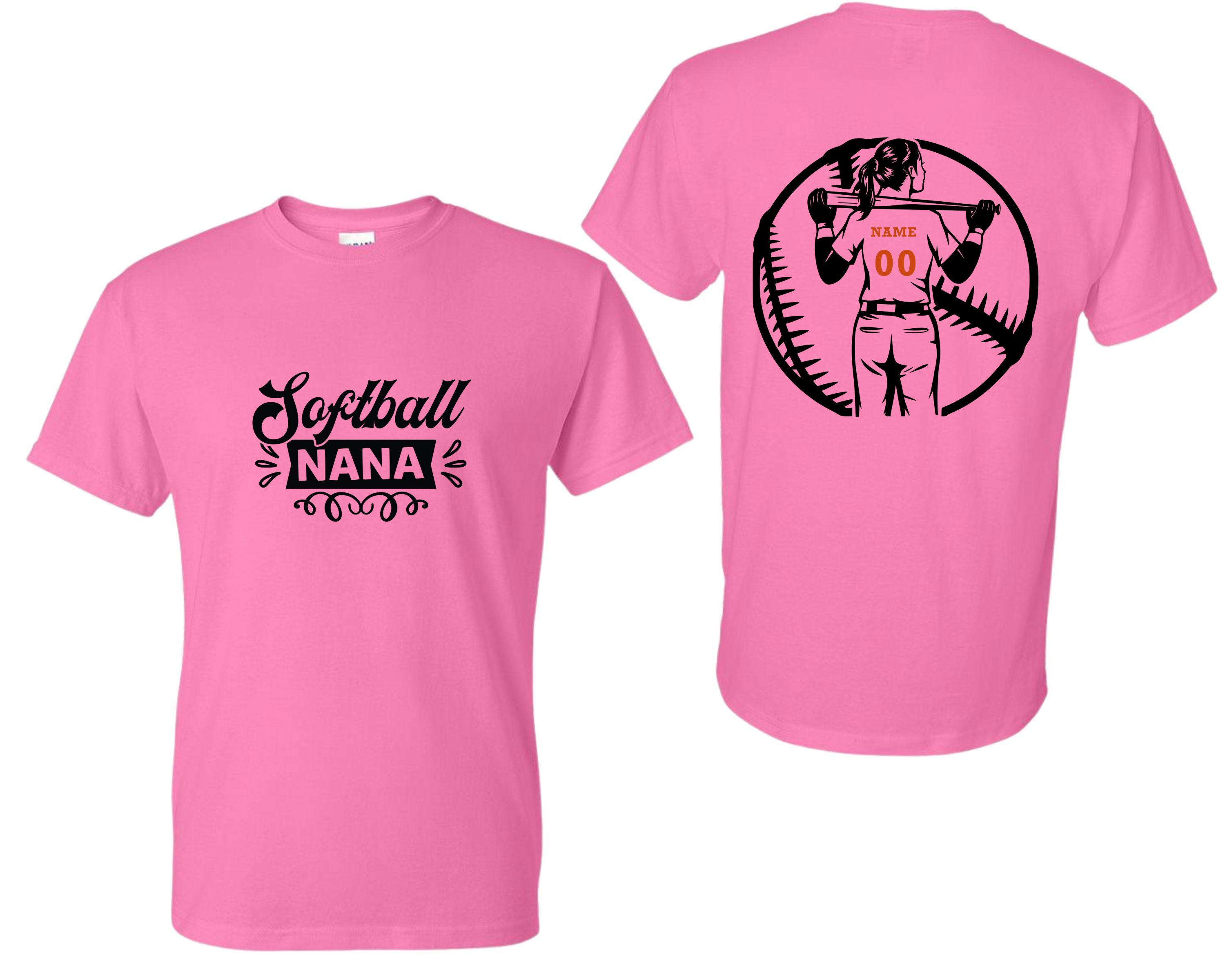 Adult Tee Front Softball Nana/Back Customizable Softball Girl