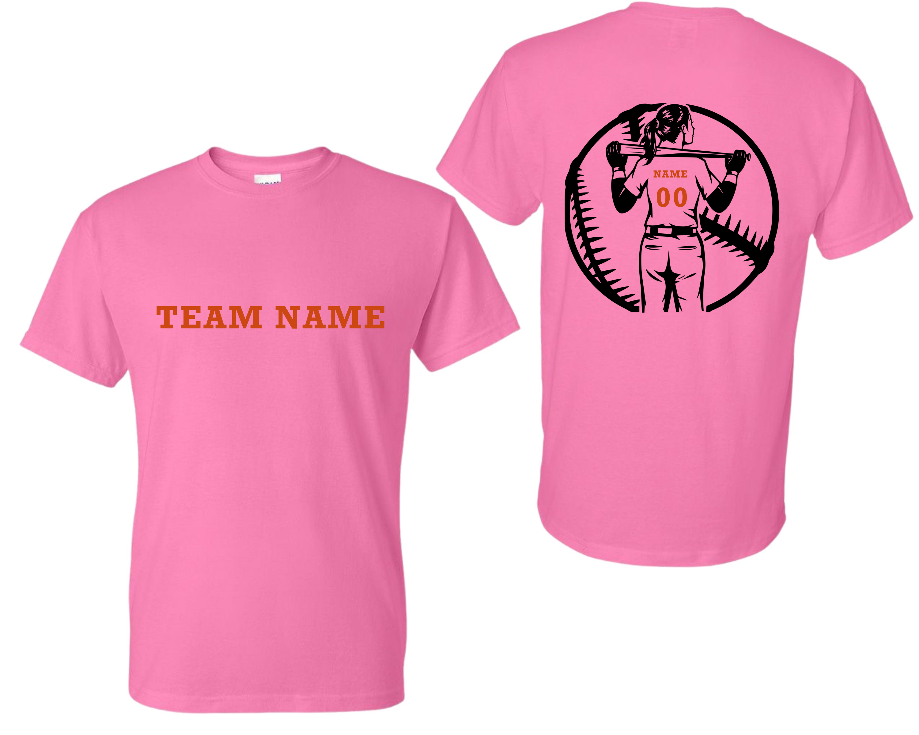 Adult Tee Front Custom Team Name/Back Customizable Softball Girl