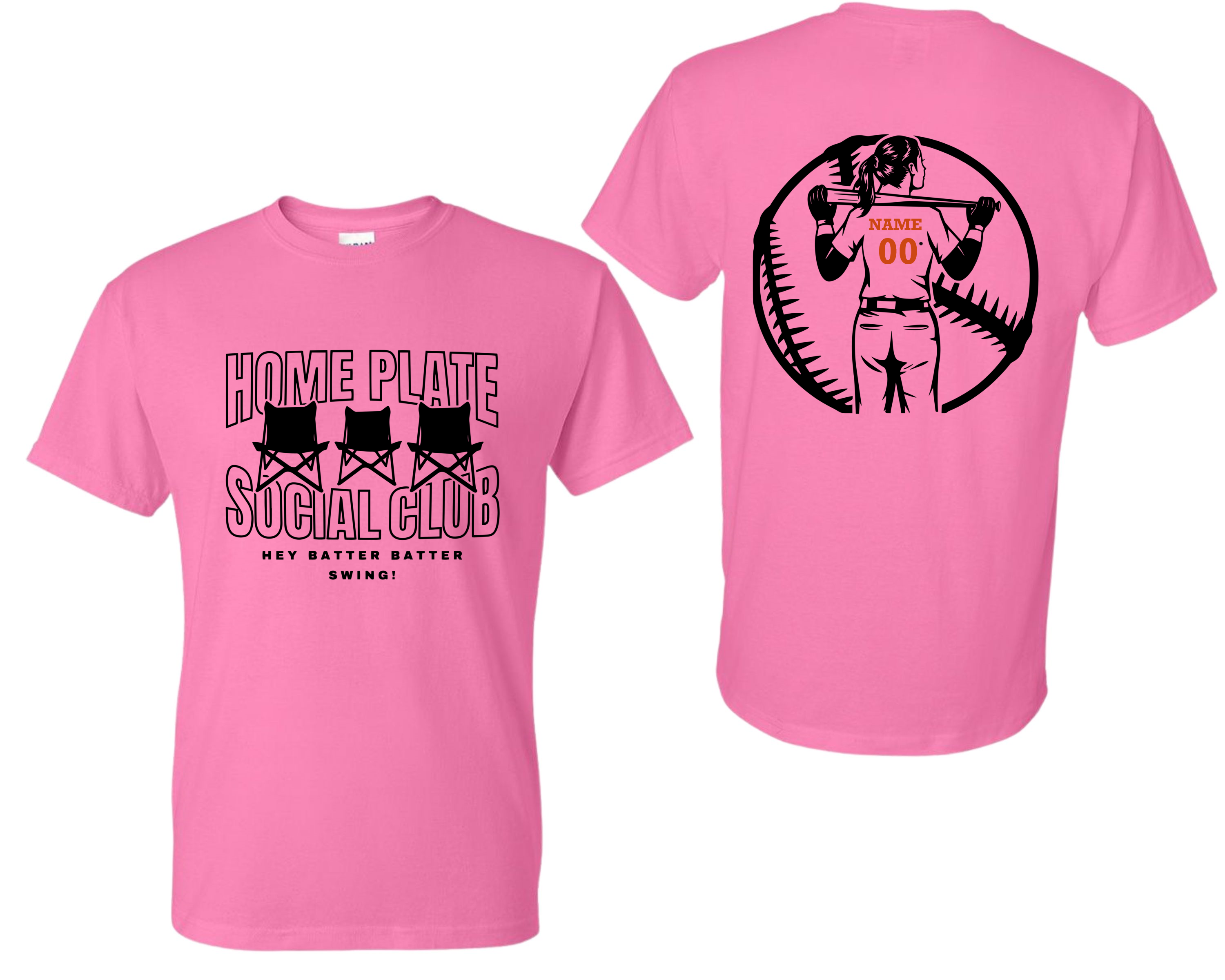 Adult Tee Front Home Plate Social Club/ Back Customizable Softball Girl