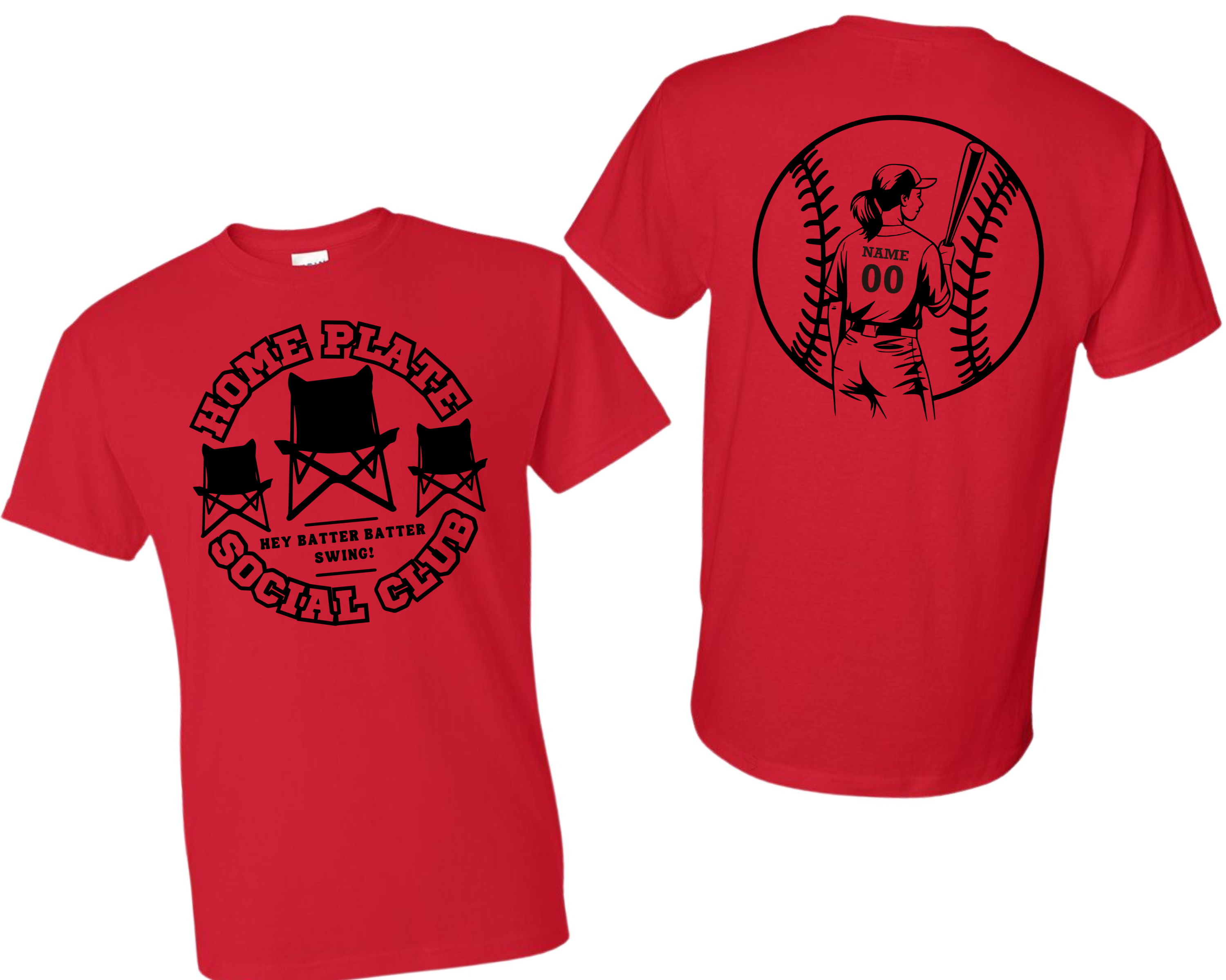 Adult Tee Front Home Plate Social Club/Back Customizable Softball Girl