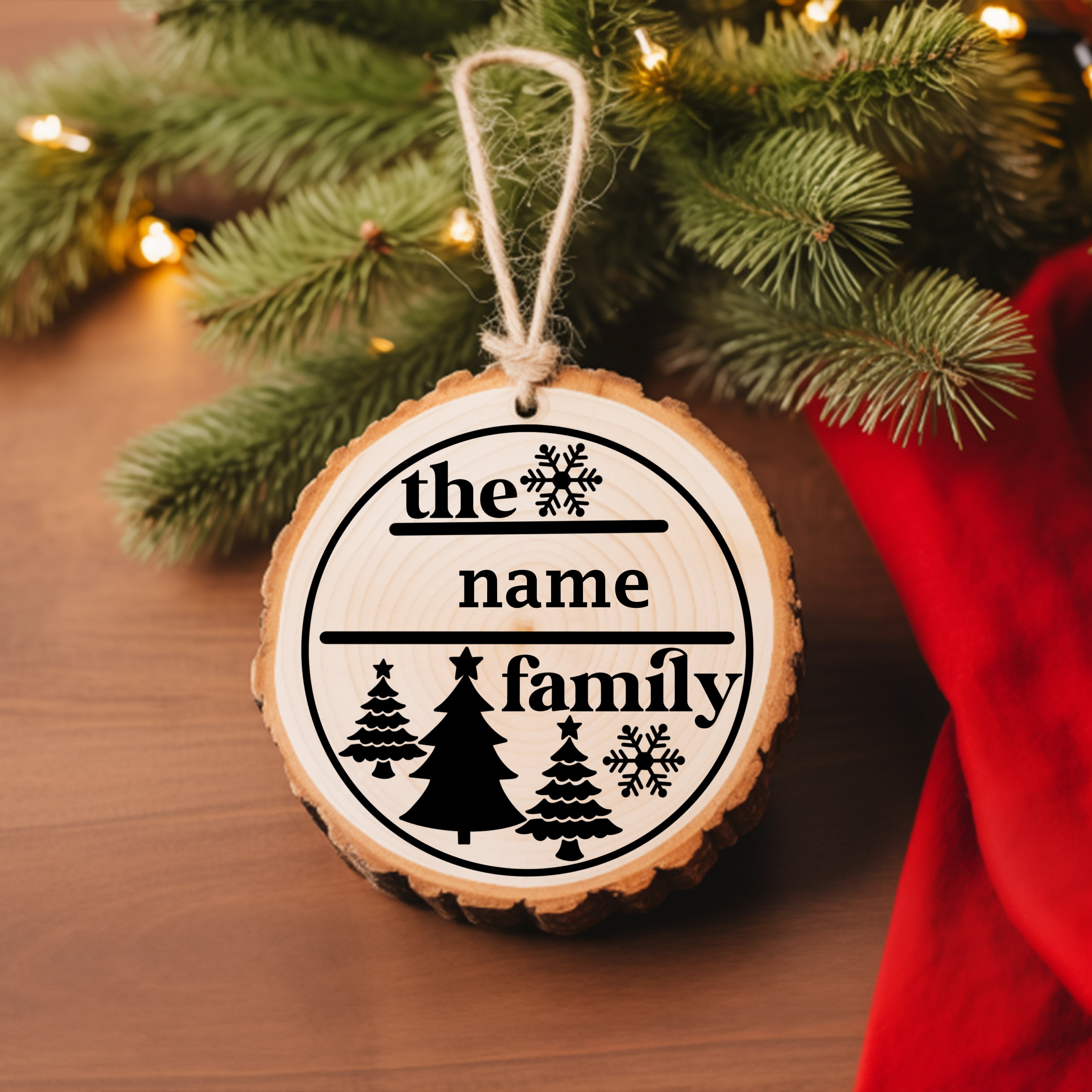 Round Ornament Family Name Trees and Snowflakes