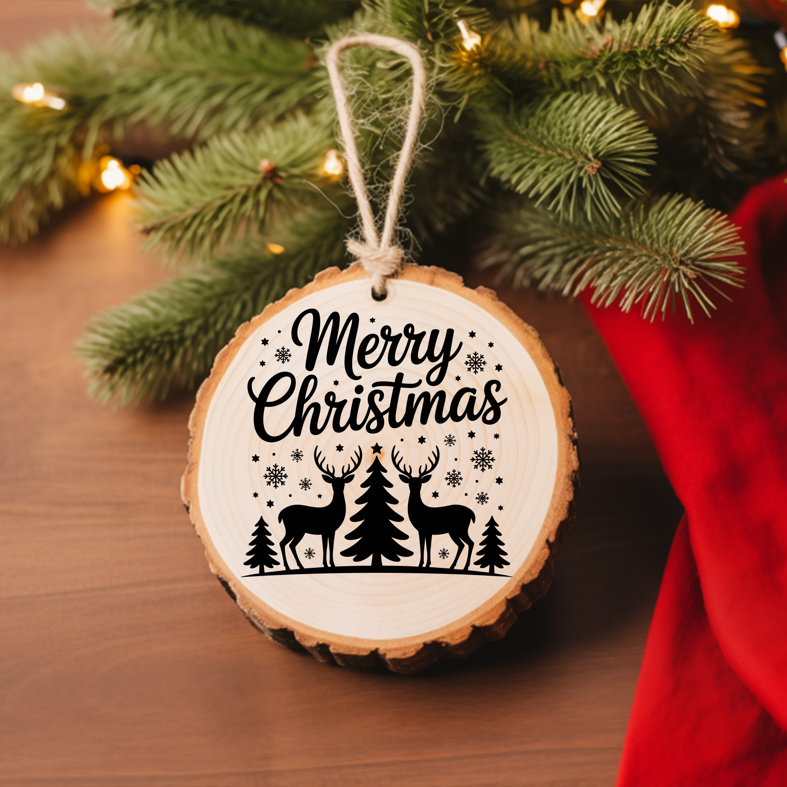 Round Ornament Merry Christmas Deer in the Tree