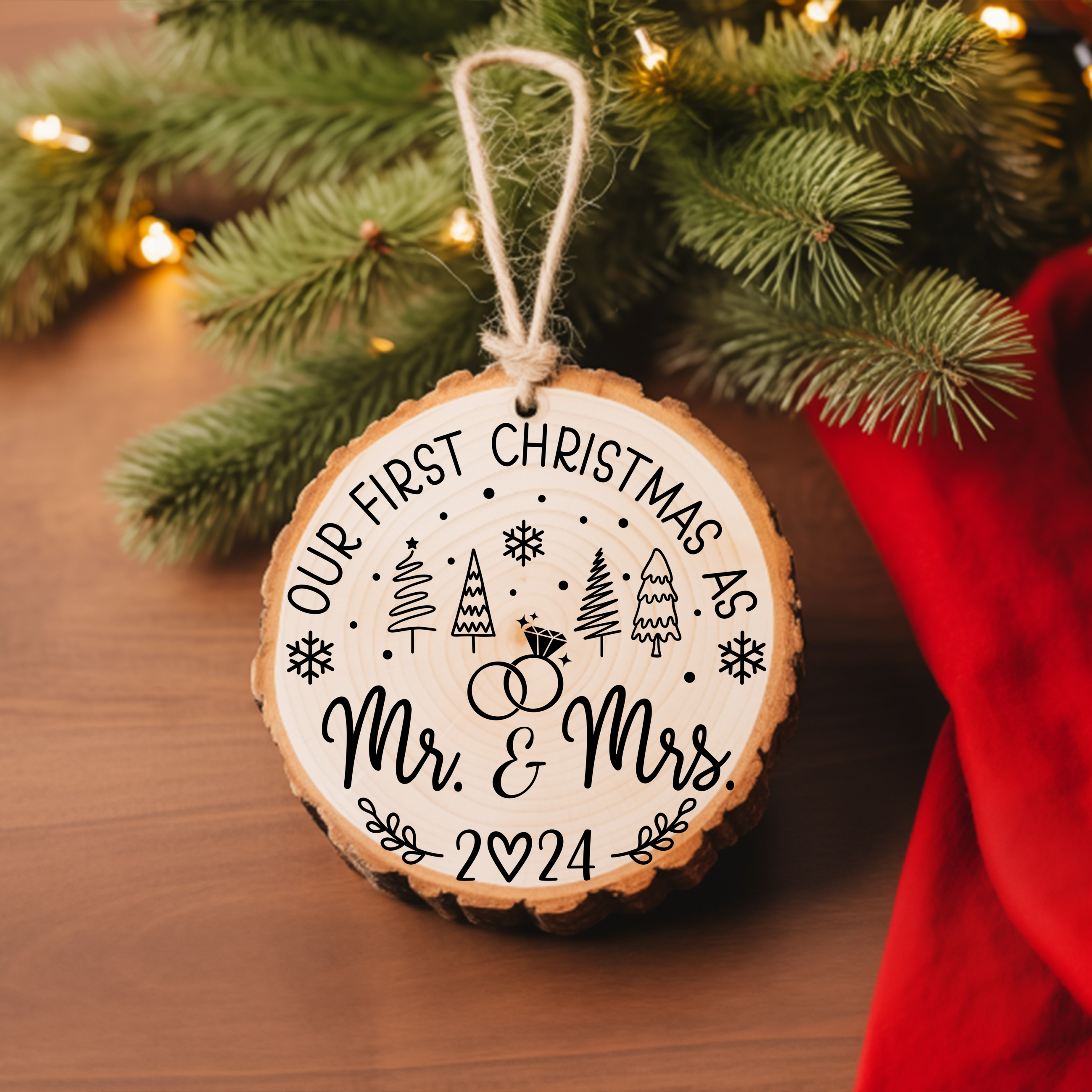 Round Ornament Our First as Mr. and Mrs.