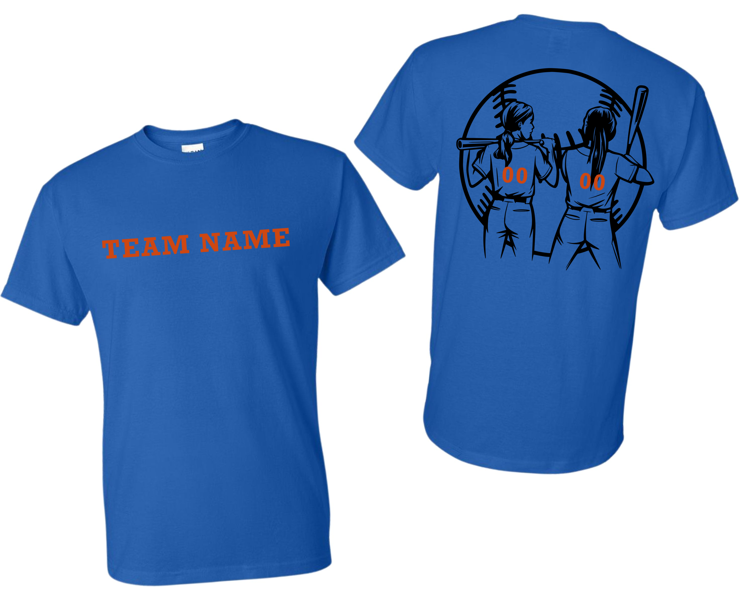 Adult Tee Front Custom Team Name/ Back Two Customizable Softball Girls