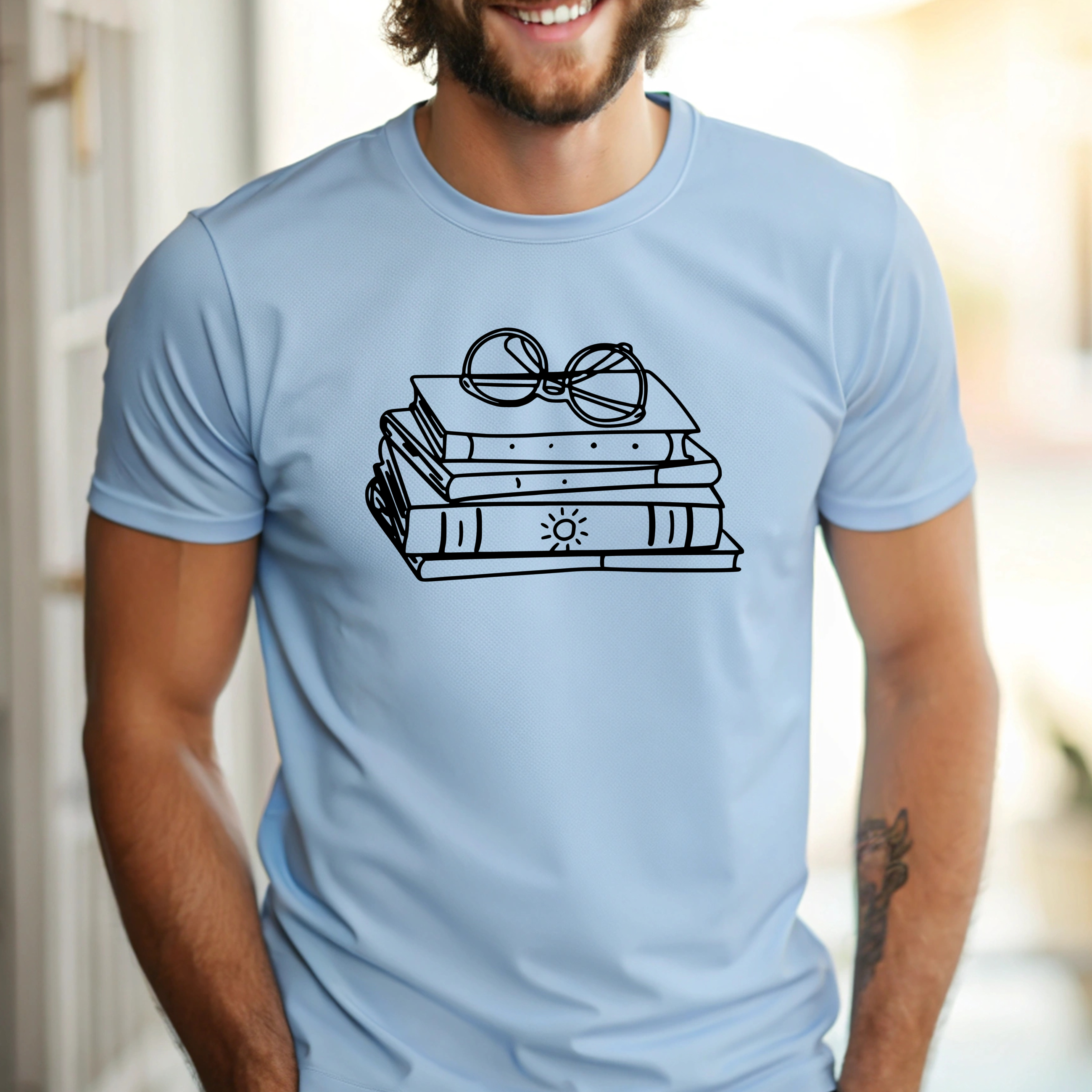 T-Shirt A Stack of Books with Glasses