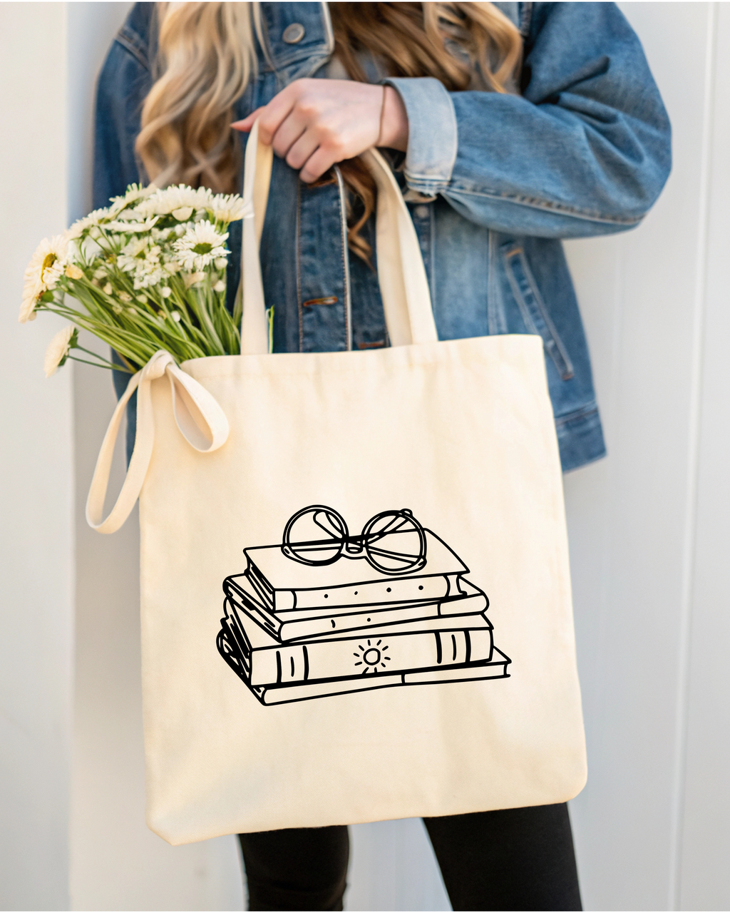 Tote Bag Books with Glasses