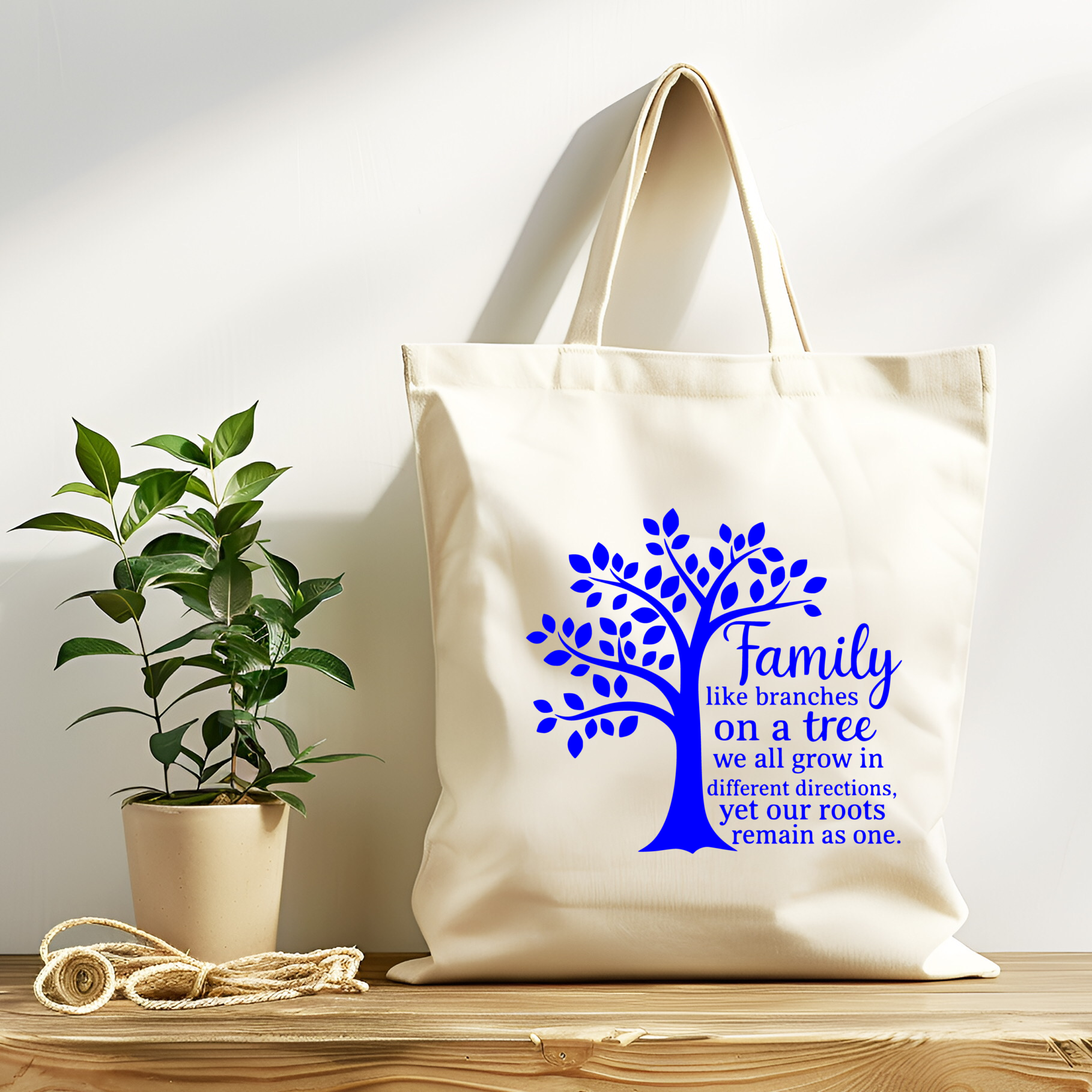 Tote Bag Family and Tree wrote in cursive