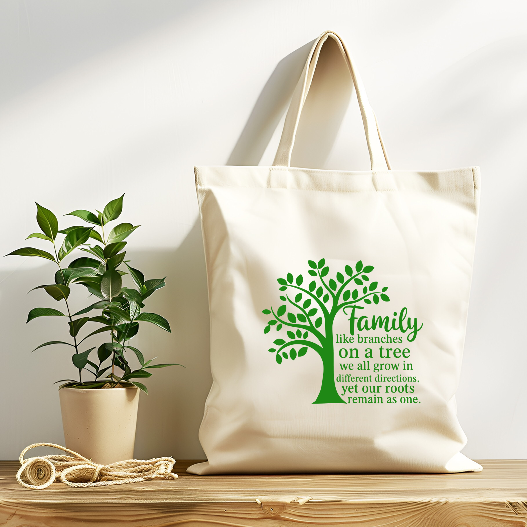Tote Bag Family Tree Pointed Leaves