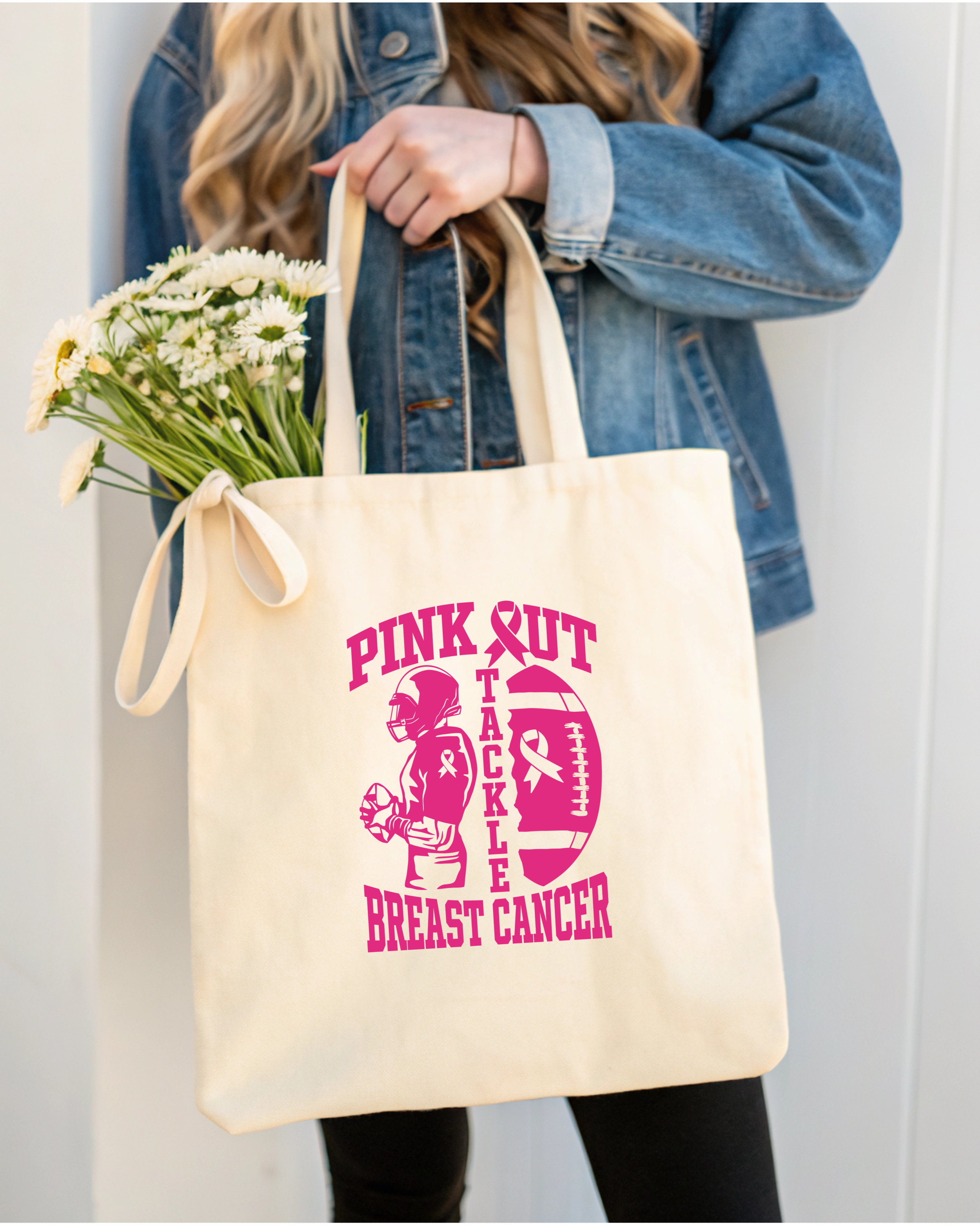 Tote Bag Football Pink Out Breast Cancer