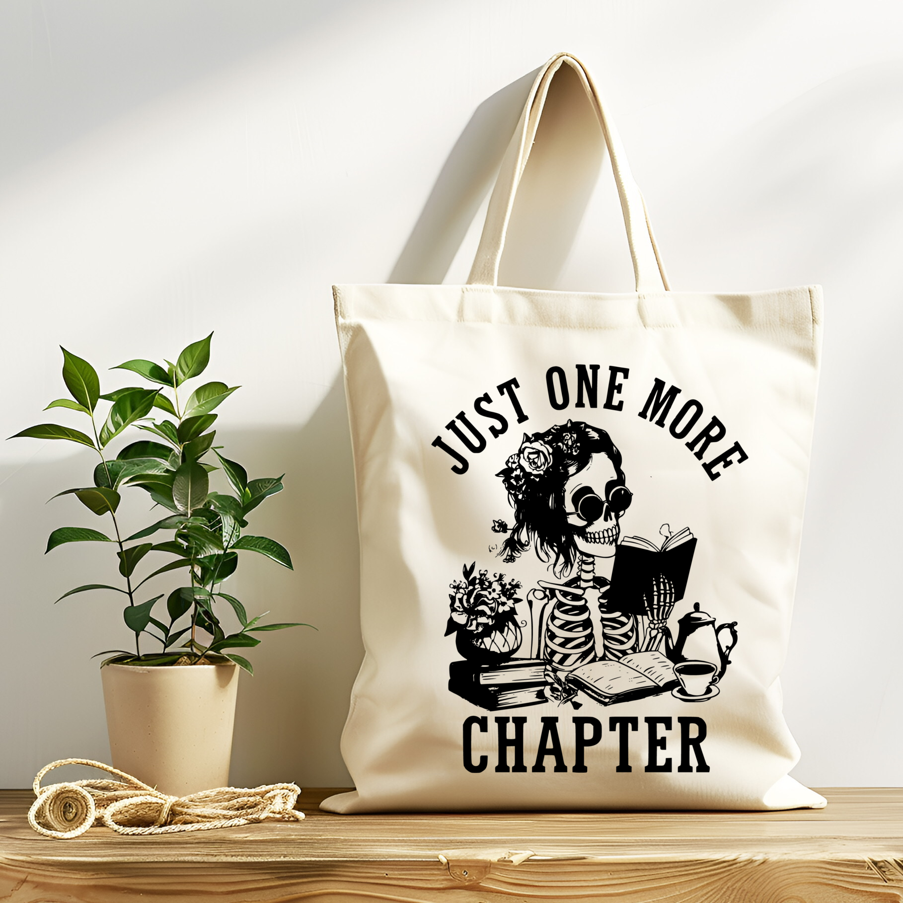 Tote Bag Skeleton Lady Just One More Chapter