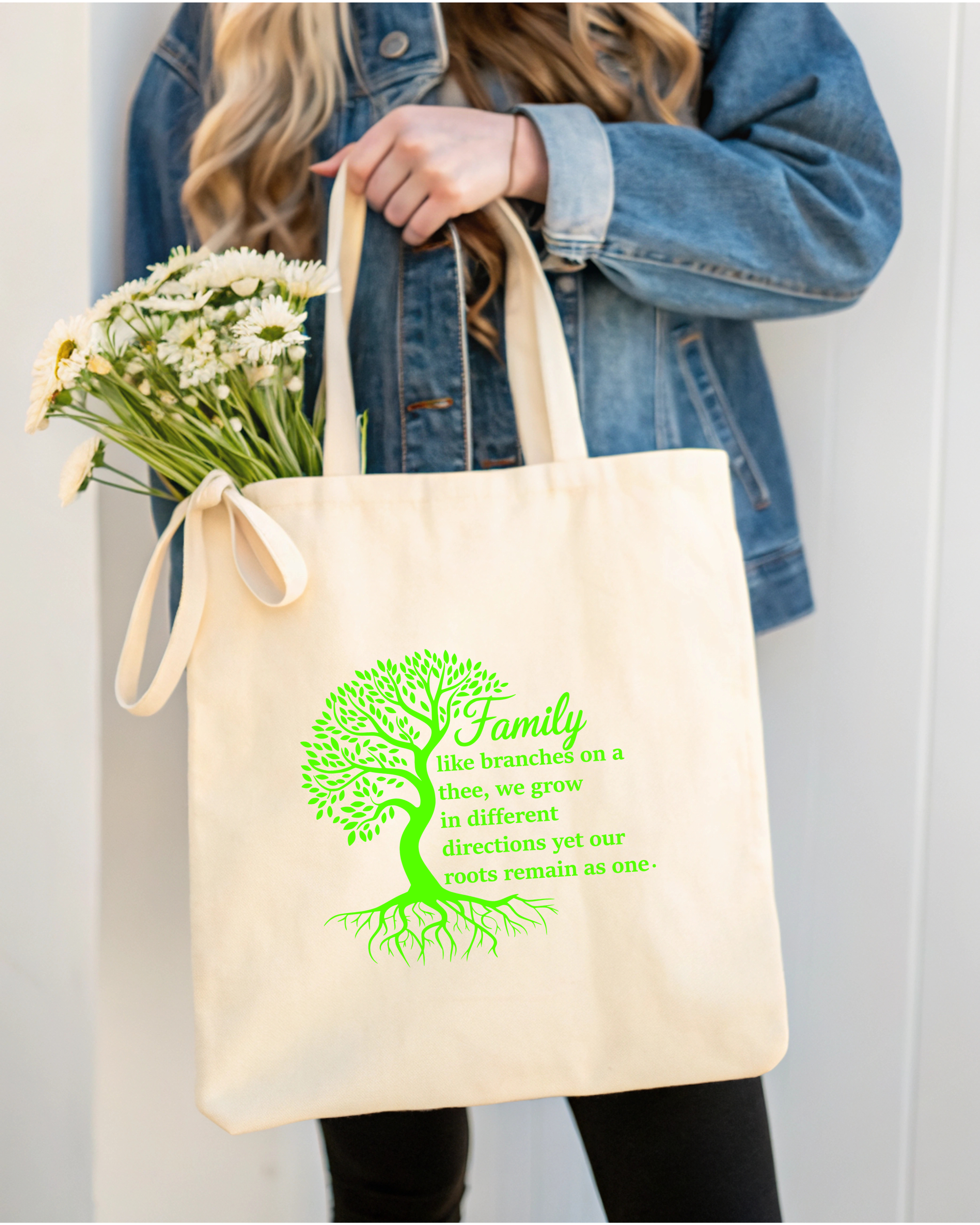 Tote Bag family tree left writing right