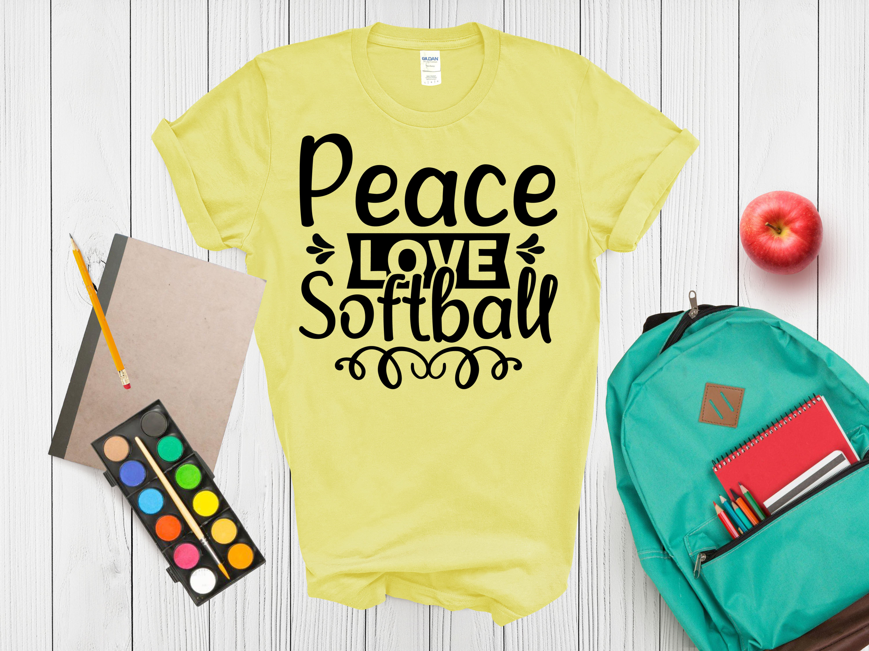 Kids Sports Tee Peace Love Softball